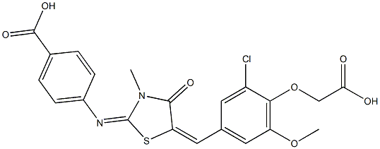 4-({5-[4-(carboxymethoxy)-3-chloro-5-methoxybenzylidene]-3-methyl-4-oxo-1,3-thiazolidin-2-ylidene}amino)benzoic acid Struktur