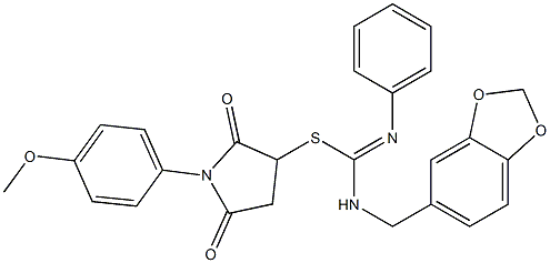 1-(4-methoxyphenyl)-2,5-dioxo-3-pyrrolidinyl N-(1,3-benzodioxol-5-ylmethyl)-N'-phenylimidothiocarbamate Struktur