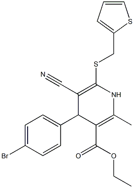 ethyl 4-(4-bromophenyl)-5-cyano-2-methyl-6-[(2-thienylmethyl)sulfanyl]-1,4-dihydro-3-pyridinecarboxylate Struktur