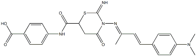 4-({[3-({3-[4-(dimethylamino)phenyl]-1-methyl-2-propenylidene}amino)-2-imino-4-oxo-1,3-thiazinan-6-yl]carbonyl}amino)benzoic acid Struktur