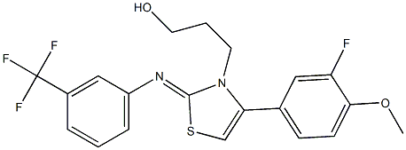 3-(4-(3-fluoro-4-methoxyphenyl)-2-{[3-(trifluoromethyl)phenyl]imino}-1,3-thiazol-3(2H)-yl)-1-propanol Struktur