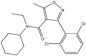 N-cyclohexyl-3-(2,6-dichlorophenyl)-N-ethyl-5-methyl-4-isoxazolecarboxamide Struktur