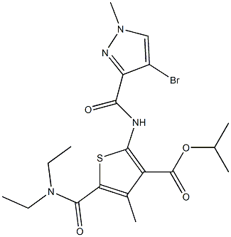 isopropyl 2-{[(4-bromo-1-methyl-1H-pyrazol-3-yl)carbonyl]amino}-5-[(diethylamino)carbonyl]-4-methyl-3-thiophenecarboxylate Struktur