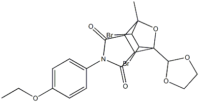 8,9-dibromo-1-(1,3-dioxolan-2-yl)-4-(4-ethoxyphenyl)-7-methyl-10-oxa-4-azatricyclo[5.2.1.0~2,6~]decane-3,5-dione Struktur