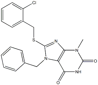 7-benzyl-8-[(2-chlorobenzyl)sulfanyl]-3-methyl-3,7-dihydro-1H-purine-2,6-dione Struktur