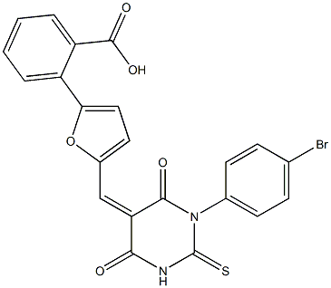 2-{5-[(1-(4-bromophenyl)-4,6-dioxo-2-thioxotetrahydro-5(2H)-pyrimidinylidene)methyl]-2-furyl}benzoic acid Struktur