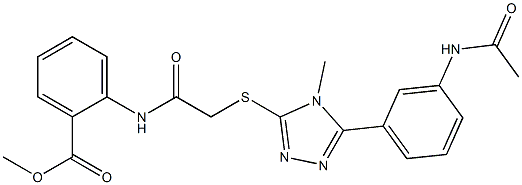 methyl 2-{[({5-[3-(acetylamino)phenyl]-4-methyl-4H-1,2,4-triazol-3-yl}sulfanyl)acetyl]amino}benzoate Struktur