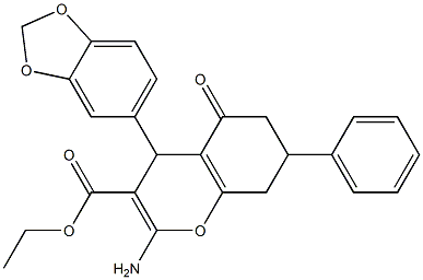 ethyl 2-amino-4-(1,3-benzodioxol-5-yl)-5-oxo-7-phenyl-5,6,7,8-tetrahydro-4H-chromene-3-carboxylate Struktur