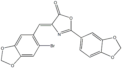 2-(1,3-benzodioxol-5-yl)-4-[(6-bromo-1,3-benzodioxol-5-yl)methylene]-1,3-oxazol-5(4H)-one Struktur