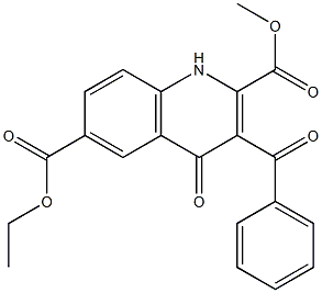 6-ethyl 2-methyl 3-benzoyl-4-oxo-1,4-dihydroquinoline-2,6-dicarboxylate Struktur