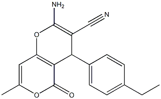 2-amino-4-(4-ethylphenyl)-7-methyl-5-oxo-4H,5H-pyrano[4,3-b]pyran-3-carbonitrile Struktur