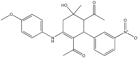 1-[3-acetyl-6-hydroxy-2-{3-nitrophenyl}-4-(4-methoxyanilino)-6-methyl-3-cyclohexen-1-yl]ethanone Struktur