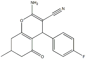 2-amino-4-(4-fluorophenyl)-7-methyl-5-oxo-5,6,7,8-tetrahydro-4H-chromene-3-carbonitrile Struktur