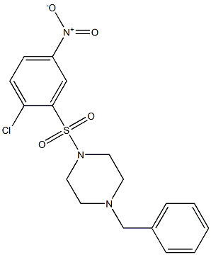 1-({2-chloro-5-nitrophenyl}sulfonyl)-4-(phenylmethyl)piperazine Struktur