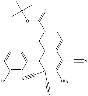 tert-butyl 6-amino-8-(3-bromophenyl)-5,7,7-tricyano-3,7,8,8a-tetrahydro-2(1H)-isoquinolinecarboxylate Struktur