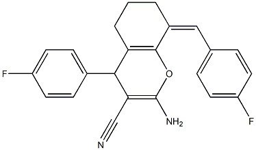 2-amino-8-(4-fluorobenzylidene)-4-(4-fluorophenyl)-5,6,7,8-tetrahydro-4H-chromene-3-carbonitrile Struktur