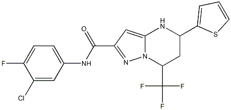 N-(3-chloro-4-fluorophenyl)-5-(2-thienyl)-7-(trifluoromethyl)-4,5,6,7-tetrahydropyrazolo[1,5-a]pyrimidine-2-carboxamide Struktur