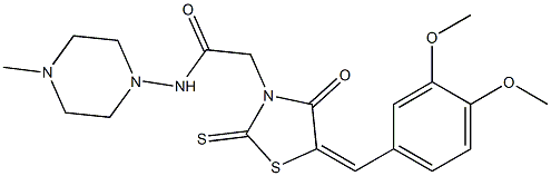 2-[5-(3,4-dimethoxybenzylidene)-4-oxo-2-thioxo-1,3-thiazolidin-3-yl]-N-(4-methyl-1-piperazinyl)acetamide Struktur