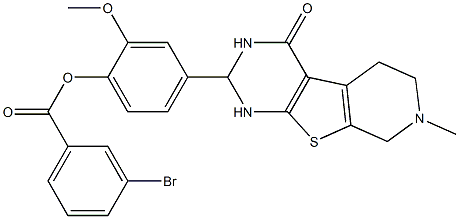 2-methoxy-4-(7-methyl-4-oxo-1,2,3,4,5,6,7,8-octahydropyrido[4',3':4,5]thieno[2,3-d]pyrimidin-2-yl)phenyl 3-bromobenzoate Struktur