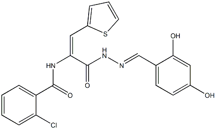 2-chloro-N-[1-{[2-(2,4-dihydroxybenzylidene)hydrazino]carbonyl}-2-(2-thienyl)vinyl]benzamide Struktur