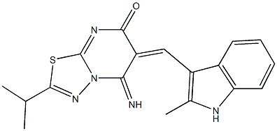 5-imino-2-isopropyl-6-[(2-methyl-1H-indol-3-yl)methylene]-5,6-dihydro-7H-[1,3,4]thiadiazolo[3,2-a]pyrimidin-7-one Struktur