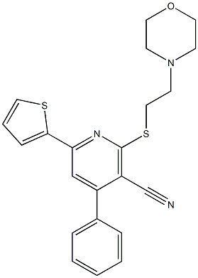 2-{[2-(4-morpholinyl)ethyl]sulfanyl}-4-phenyl-6-(2-thienyl)nicotinonitrile Struktur