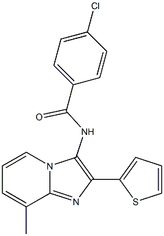 4-chloro-N-[8-methyl-2-(2-thienyl)imidazo[1,2-a]pyridin-3-yl]benzamide Struktur