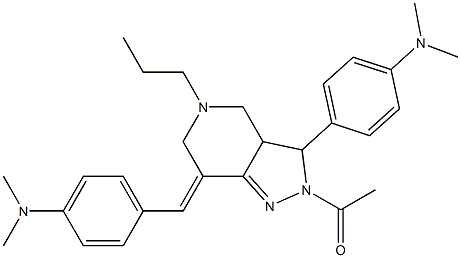 N-(4-{2-acetyl-7-[4-(dimethylamino)benzylidene]-5-propyl-3,3a,4,5,6,7-hexahydro-2H-pyrazolo[4,3-c]pyridin-3-yl}phenyl)-N,N-dimethylamine Struktur