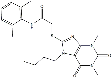 2-[(7-butyl-1,3-dimethyl-2,6-dioxo-2,3,6,7-tetrahydro-1H-purin-8-yl)sulfanyl]-N-(2,6-dimethylphenyl)acetamide Struktur