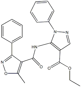 ethyl 5-{[(5-methyl-3-phenyl-4-isoxazolyl)carbonyl]amino}-1-phenyl-1H-pyrazole-4-carboxylate Struktur