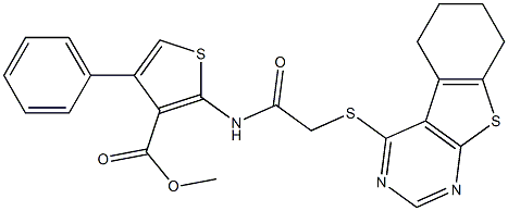 methyl 4-phenyl-2-{[(5,6,7,8-tetrahydro[1]benzothieno[2,3-d]pyrimidin-4-ylsulfanyl)acetyl]amino}-3-thiophenecarboxylate Struktur