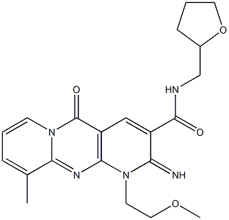 2-imino-1-(2-methoxyethyl)-10-methyl-5-oxo-N-(tetrahydrofuran-2-ylmethyl)-1,5-dihydro-2H-dipyrido[1,2-a:2,3-d]pyrimidine-3-carboxamide Struktur