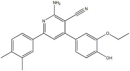 2-amino-6-(3,4-dimethylphenyl)-4-(3-ethoxy-4-hydroxyphenyl)nicotinonitrile Struktur