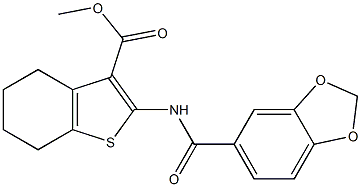 methyl 2-[(1,3-benzodioxol-5-ylcarbonyl)amino]-4,5,6,7-tetrahydro-1-benzothiophene-3-carboxylate Struktur