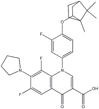 6,8-difluoro-1-{3-fluoro-4-[(1,7,7-trimethylbicyclo[2.2.1]hept-2-yl)oxy]phenyl}-4-oxo-7-(1-pyrrolidinyl)-1,4-dihydro-3-quinolinecarboxylic acid Struktur