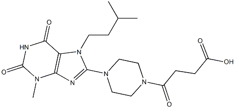 4-[4-(7-isopentyl-3-methyl-2,6-dioxo-2,3,6,7-tetrahydro-1H-purin-8-yl)-1-piperazinyl]-4-oxobutanoic acid Struktur