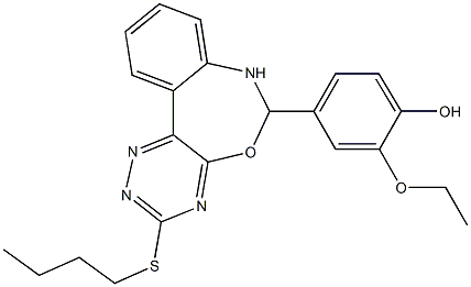 4-[3-(butylsulfanyl)-6,7-dihydro[1,2,4]triazino[5,6-d][3,1]benzoxazepin-6-yl]-2-ethoxyphenol Struktur