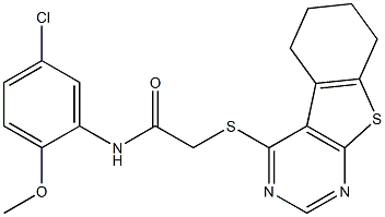 N-(5-chloro-2-methoxyphenyl)-2-(5,6,7,8-tetrahydro[1]benzothieno[2,3-d]pyrimidin-4-ylsulfanyl)acetamide Struktur