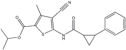 isopropyl 4-cyano-3-methyl-5-{[(2-phenylcyclopropyl)carbonyl]amino}-2-thiophenecarboxylate Struktur