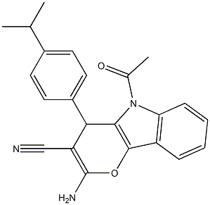 5-acetyl-2-amino-4-(4-isopropylphenyl)-4,5-dihydropyrano[3,2-b]indole-3-carbonitrile Struktur