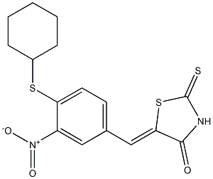 5-{4-(cyclohexylsulfanyl)-3-nitrobenzylidene}-2-thioxo-1,3-thiazolidin-4-one Struktur