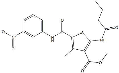 methyl 2-(butanoylamino)-5-[({3-nitrophenyl}amino)carbonyl]-4-methylthiophene-3-carboxylate Struktur