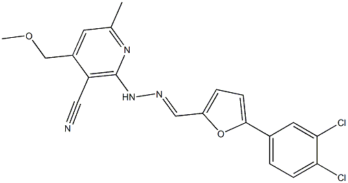 2-(2-{[5-(3,4-dichlorophenyl)-2-furyl]methylene}hydrazino)-4-(methoxymethyl)-6-methylnicotinonitrile Struktur