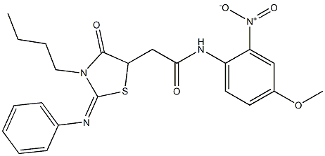 2-[3-butyl-4-oxo-2-(phenylimino)-1,3-thiazolidin-5-yl]-N-{2-nitro-4-methoxyphenyl}acetamide Struktur