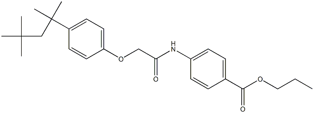 propyl 4-[({[4-(1,1,3,3-tetramethylbutyl)phenyl]oxy}acetyl)amino]benzoate Struktur