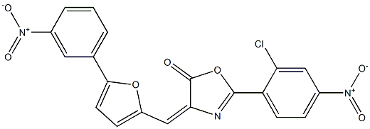 2-{2-chloro-4-nitrophenyl}-4-[(5-{3-nitrophenyl}-2-furyl)methylene]-1,3-oxazol-5(4H)-one Struktur