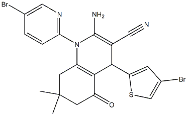 2-amino-1-(5-bromo-2-pyridinyl)-4-(4-bromo-2-thienyl)-7,7-dimethyl-5-oxo-1,4,5,6,7,8-hexahydro-3-quinolinecarbonitrile Struktur