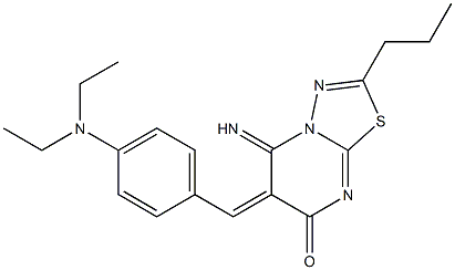 6-[4-(diethylamino)benzylidene]-5-imino-2-propyl-5,6-dihydro-7H-[1,3,4]thiadiazolo[3,2-a]pyrimidin-7-one Struktur