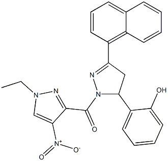 2-[1-({1-ethyl-4-nitro-1H-pyrazol-3-yl}carbonyl)-3-(1-naphthyl)-4,5-dihydro-1H-pyrazol-5-yl]phenol Struktur