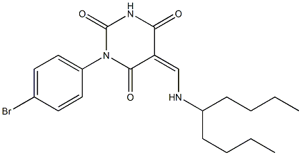 1-(4-bromophenyl)-5-{[(1-butylpentyl)amino]methylene}-2,4,6(1H,3H,5H)-pyrimidinetrione Struktur